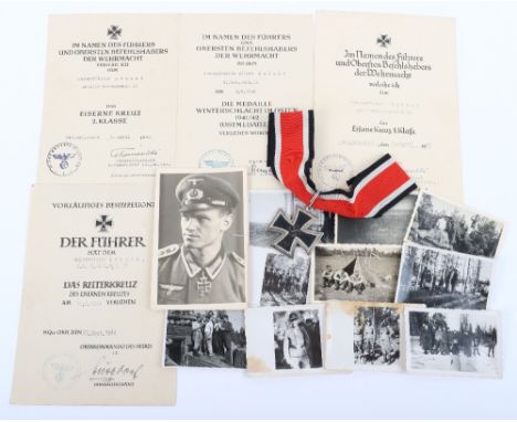 WW2 German 1939 Knights Cross of the Iron Cross Award and Citation Grouping to Wachtmeister Alfred Sekund 6 / Artillery Regim