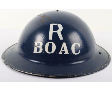 British Overseas Airways Corporation Rescue Steel Helmet, interesting blue painted British helmet shell with crude white pain