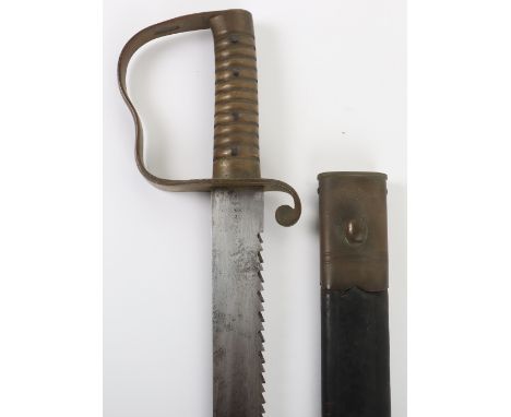 British 1856 Pattern Pioneer Sidearm, fine example with heavy one piece ribbed brass handle, knuckle guard and cross guard wi