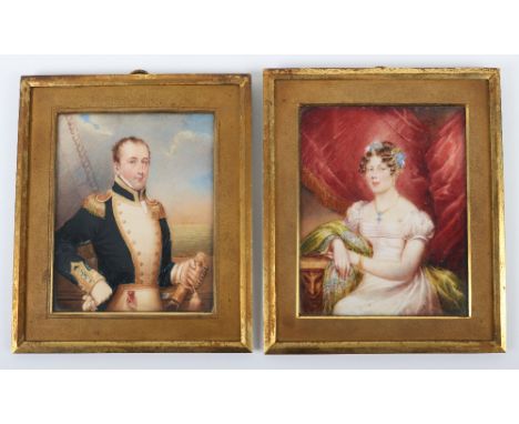 ^ Pair of Portrait Miniatures of Captain Charles George Digby Royal Navy and His Wife circa 1824, fine quality pair of portra