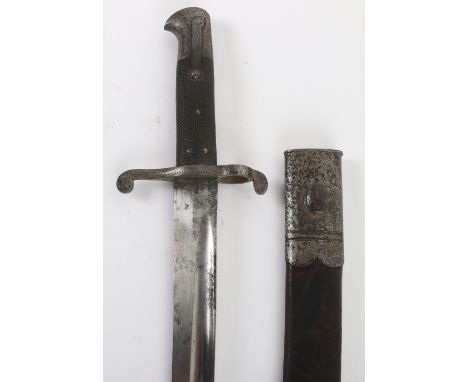 British Enfield Sword Bayonet, good example with two piece chequered grips, steel pommel with spring fitting, steel cross gua