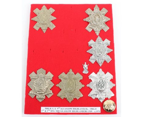 Glasgow Highlanders Highland Light Infantry Glengarry Badges, consisting of two 9th battalion 1908-39 type other ranks glenga
