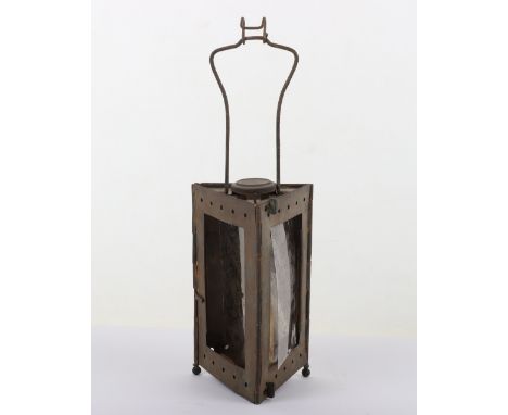 WW1 French Trench Lantern, good used example of the triangular folding trench lantern, still with the mica plates, original h