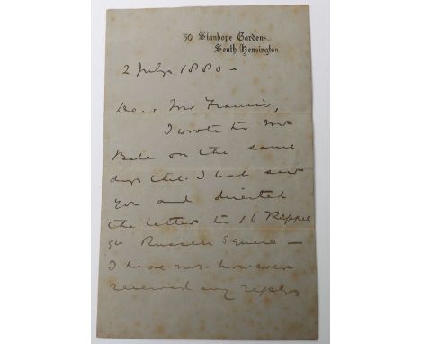 Signed Hand Written Letter from Lord Chelmsford, Commander in Chief of the British Forces in South Africa 1878-79, the four p