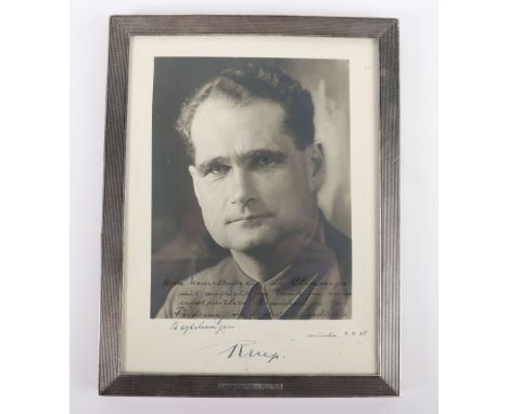 Third Reich Rudolf Hess Signed and Dedicated Photograph for Swedish General Henri de Champs, being a black and white formal p