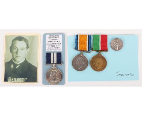 An Unusual Great War U-Boat Action Distinguished Service Medal Group of Four to a Mercantile Marine Apprentice Who Went on to