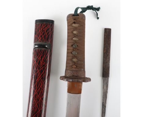 Japanese Dagger Tanto, signed blade 26.5cms, gunome hamon, tight mokume hada, fair polish, iron mokko tsuba with some soft me