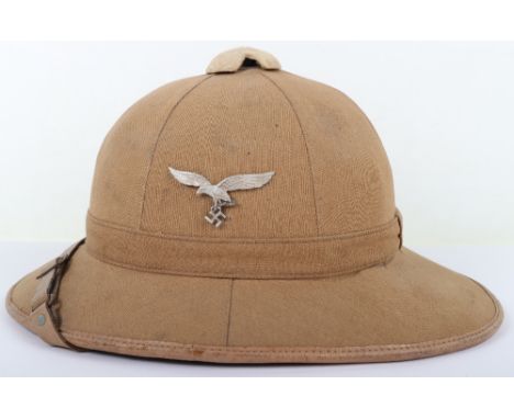 WW2 German Luftwaffe Tropical Sun Helmet (Troppenhelm), fine example of the light tropical cloth covered pith helmet with alu