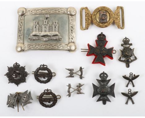 Grouping of British &amp; Colonial Badges, including miss-matched pair of hallmark silver Hodsons Horse collar / forage cap b
