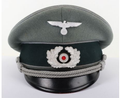 WW2 German Army Transport Section Officers Peaked Cap, fine quality high form type peaked cap produced in a fine doeskin wool
