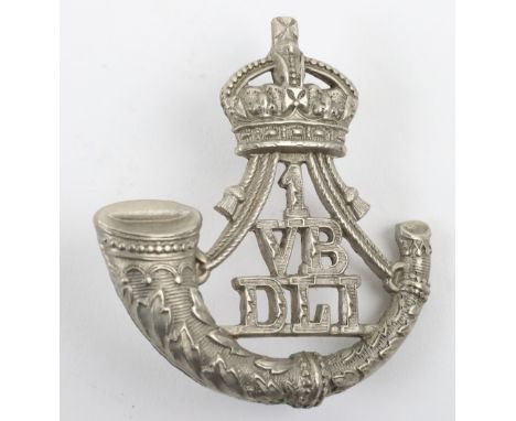 1st Volunteer Battalion Durham Light Infantry Cap Badge, die-stamped white metal other ranks cap badge with two lug fittings.