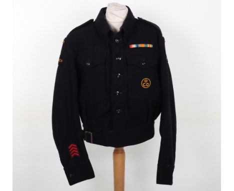 WW2 British Home Front Civil Defence Battle Dress Blouse, good example of the blue wool battle dress jacket badged to CD Ligh