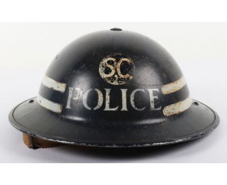 WW2 British Special Constabulary / Police Commanders Steel Helmet, good example with much of the dark blue paint finish remai