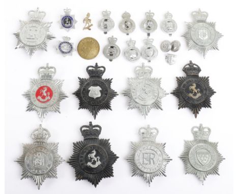 Kent and Sussex Constabulary Kings/Queens Crown Badges, including: Kent white metal shako badge, KCC Special constable brass 