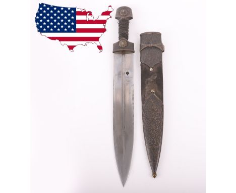 19th Century Black Sea Area / Caucasian Dagger Kindjal, fine untouched example with broad blade. Nielloed silver mounts of fi