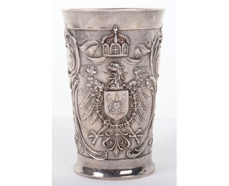 Imperial German Silver Plate Beaker, fine quality silver plated beaker with heavy relief decoration to the outside, large Imp