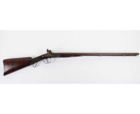 20 Bore Double Barrel Flintlock Sporting Gun c.1820, stub twist re-browned barrels with gold inlaid breech lines, half stocke