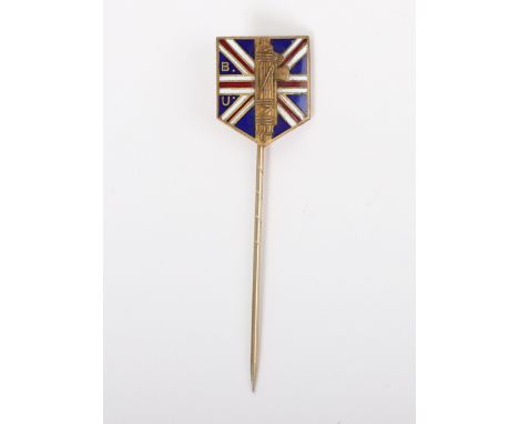 Post 1936 British Union of Fascists (B.U.F) Members Stick Pin, being gilded Fasces on enamel shield in the form of the Union 