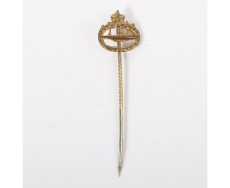 Imperial German Miniature U-Boat War Badge, fine quality gilt metal miniature stick pin award for the U-Boat war badge. Un-ma