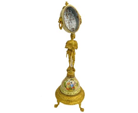 Early 20th Century Vienna Enamel and Gilt Metal Watch Holder. Unsigned. Losses/Damages to finial and to watch holder. Please 