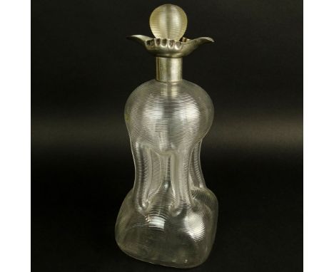 Circa 1903 English Birmingham Heath & Middleton Sterling Silver Mounted Glass Decanter. Marked. Good antique condition. Measu