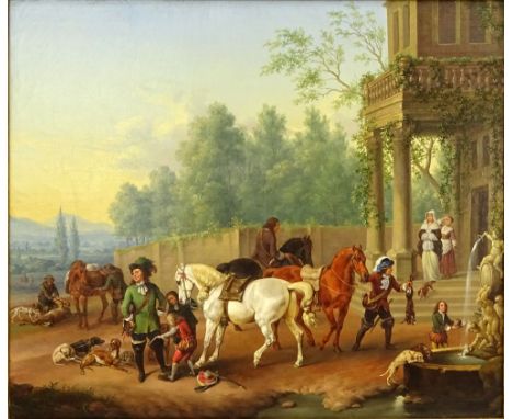 Very Finely Executed 18/19th Century Oil on Canvas "After the Hunt" after: Philips Wouwerman, Dutch (1619-1668). Unsigned. Ve