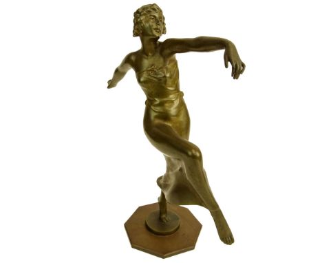 Otto Hafenrichter, Austrian (19/20th C) Art Deco Patinated Bronze Sculpture "Dancing Girl". Signed. Good condition. Measures 