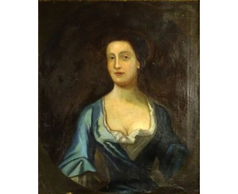 Antique Oil on Canvas "Portrait of a Woman" Unsigned. Antique condition, craquelure, losses, frame in AS IS condition. Measur
