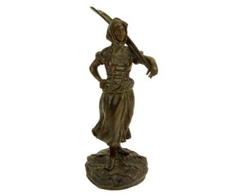 Georges Omerth, French (19-20th cent.) Bronze Sculpture, Peasant Woman. Signed to base. Good condition. Measures 10-1/4" H, 4