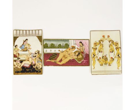 Collection of Three Indian Erotic Miniatures on Ivory. Unsigned. Good condition. Measure 6" x 3-3/4". This item will only be 