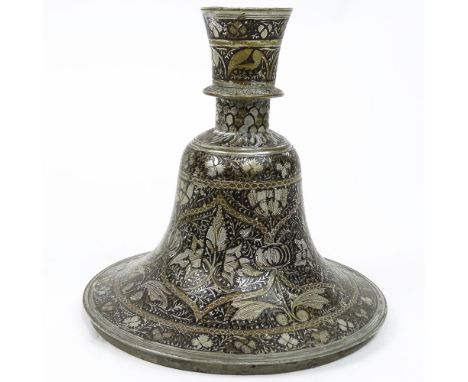 Vintage Indian Mughal Niello Water Pipe/ Hooka/Huqqa Base. Unsigned. Typical wear or in good condition. Measures 7-1/2" H x 7