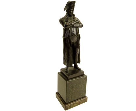 19th Century Bronze Sculpture on marble base "Napoleon With Arms Folded in Long Coat" Signed. F. Kerling? Losses to marble or