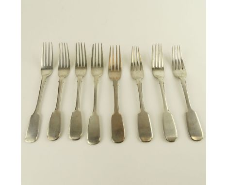 Eight (8) 19/20th Century Russian Silver Dinner Forks. Stamped. Tines to one fork slightly bent otherwise good condition. Mea