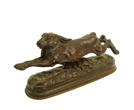 Arthur Marie Gabriel Comte du Passage, French (1838-1909) Bronze rabbit sculpture "Lièvre courant". Signed. Good condition. M
