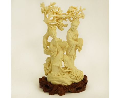 Mid 20th Century Chinese Carved Ivory Group, Maidens Under Tree. Unsigned. Good condition. Measures 7" H, 4" W. This item wil