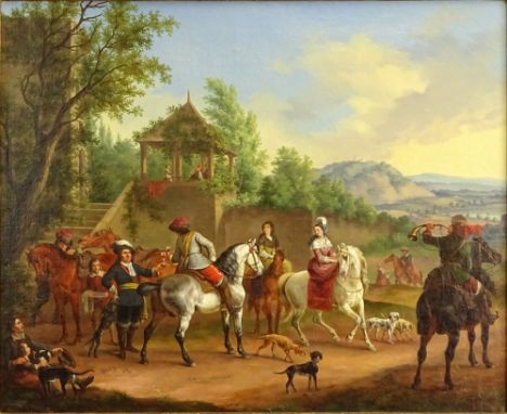 Very Finely Executed 18/19th Century Oil on Canvas "After the Hunt" after: Philips Wouwerman, Dutch (1619-1668). Unsigned. Ve