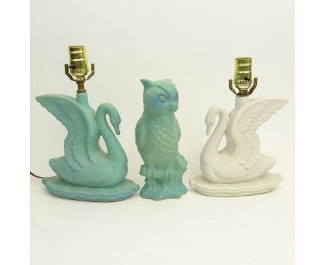 Three (3) Pieces Vintage Van Briggle Pottery Including Two (2) Swan Lamps and One (1) Owl Figure together with The Collector'