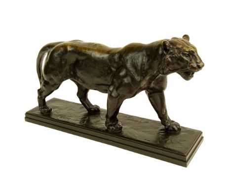 Antoine-Louis Barye, French (1796-1875) Bronze "Lioness"  Signed Barye, F. Barbedienne, Fondeur. Light brown to brown patina.