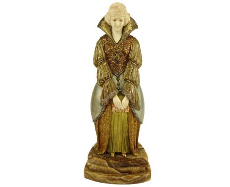 Demetre Chiparus, Romanian (1886-1947) "After Reading", Circa 1925 Gilt and Cold Painted Bronze Sculpture on Stepped Onyx Bas
