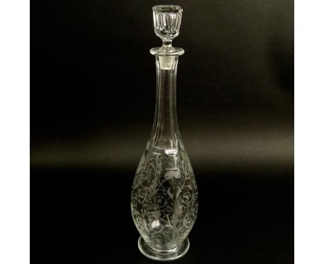 Baccarat Etched Crystal J. G. Monnet Cognac Decanter. Signed. Small chips on stopper plug. Measures 14" H. Shipping $48.00 