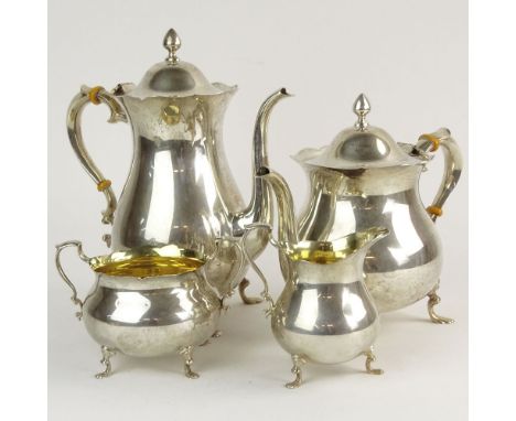 Vintage Poole Sterling Silver Four (4) Piece Tea Set. Sugar and creamer with gold washed interior. Signed. Sterling By Poole 