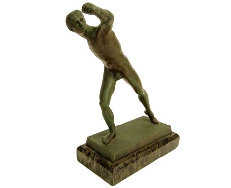 Vintage Bronze "Borghese Gladiator" After The Antique. Signed Musee de Lourve. Green patina, on marble base. Good condition. 