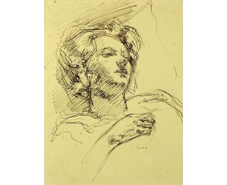William Auerbach Levy (American/Russian, 1889-1964) Pen on paper, Sketch of a Girl. Good Condition foxing. Measures site 9-1/
