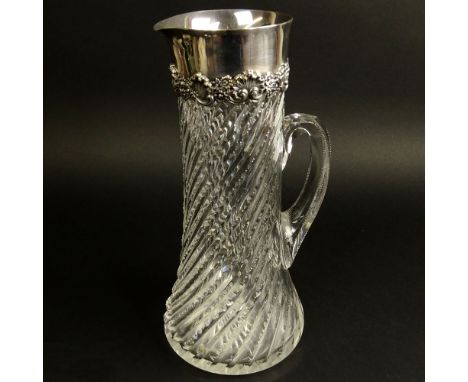 19/20th Century Tiffany & Co. Cut Crystal and Sterling Silver Pitcher. Monogrammed. Signed Tiffany & Co. Sterling Silver. Goo