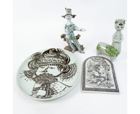 Collection of Four (4) Pieces of Bjorn Winblad Pottery Including: a Standing Figure; Candlestick; an Oval Platter and a Wall 