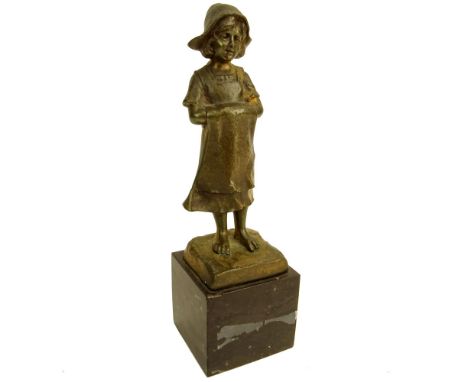 Spiro Schwalenberg, German (19/20th) Bronze figure of a girl golden-brown patinated. Signed. ''Schwalenberg'', mounted on mar