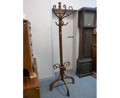 A THONET BENTWOOD COAT & HAT HALLSTAND, 203 cms high, 71 cms wide maximum, rare half style, stamped