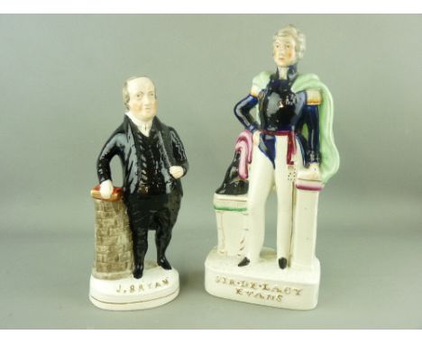 TWO STAFFORDSHIRE PORTRAIT FIGURES including the rare 'Sir De Lacy Evans', the other 'J Bryan', 32 and 26 cms high respective