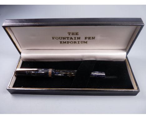 Vintage blue (blue, silver and black striped) Parker Duofold Senior pen with Blue Diamond clip and gold plated trim, has two-