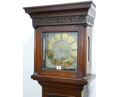 A BRASS 10 ins SQUARE DIAL CARVED OAK LONGCASE CLOCK by Brown, Liverpool, 195 cms high